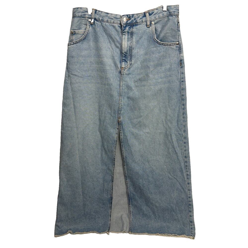 Anthropologie Pilcro Madi Front Slit Denim Maxi Skirt Summer Wash Size 14